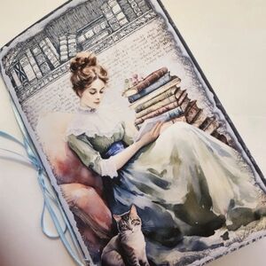 Junk Journal Booklet "BOOKS, TEA & KITTENS" 40 pgs. LG 5.5x8.5